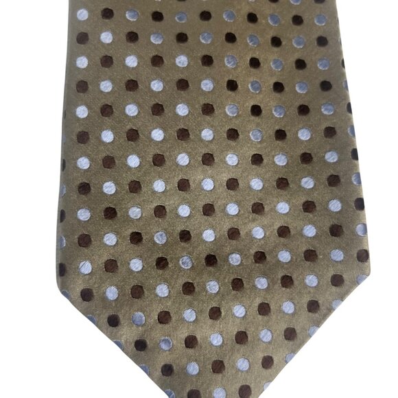 Geoffrey Beene Polka Dot Tie Tan Brown Blue - Picture 3 of 4